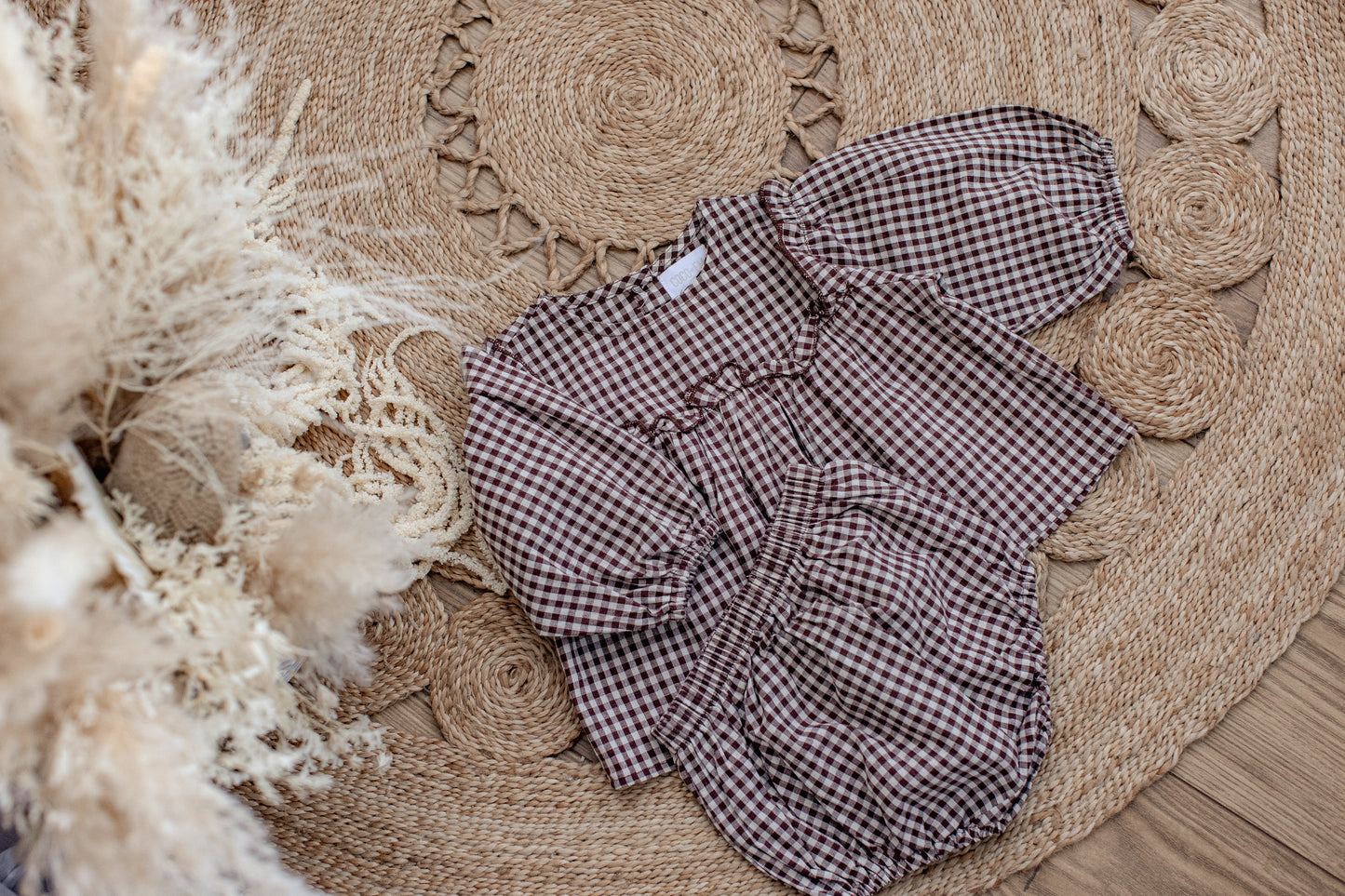 Baby girl checked blouse and bloomer set